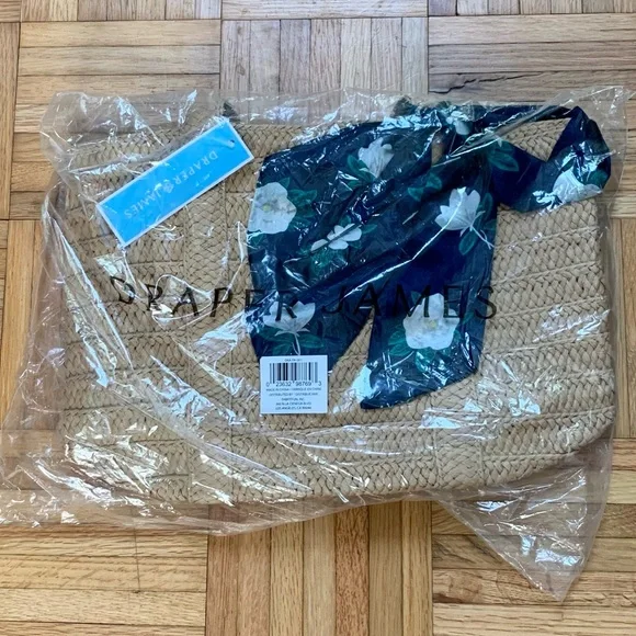 NWT Draper James Straw Tote Bag with Floral Scarf - Picture 3 of 4